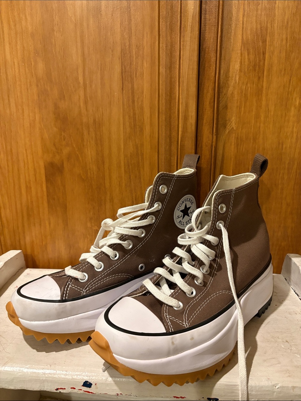 Converse Brown and White Platform High-Top Sneakers size 8.5 women’s / 7 men’s